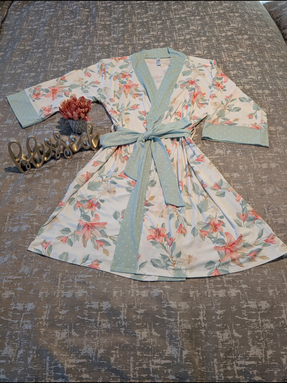 Flora Nikrooz Floral Robe in White, Mint & Coral